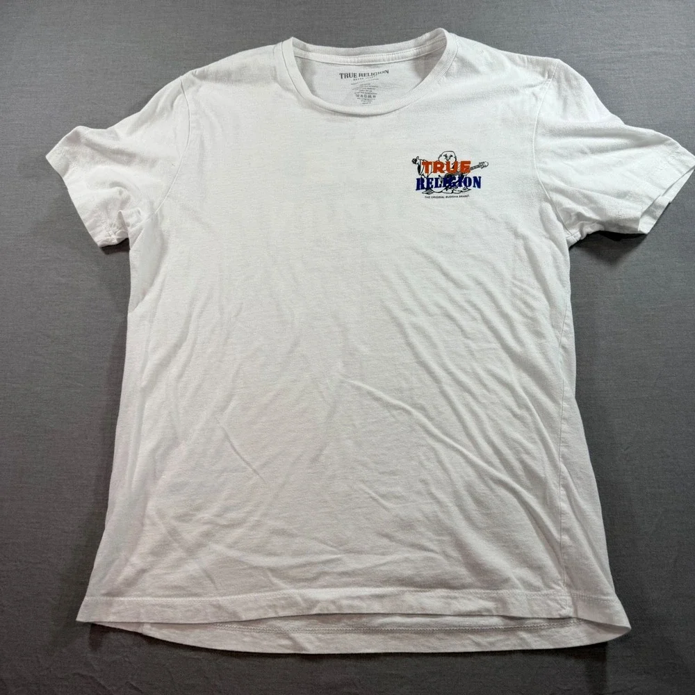 True‎ Religion Buddha Graphic T-Shirt Mens Medium White Excellent Short Sleeve